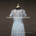 ED Bridal Real Sample Short Sleeves A-line Sky Blue Lace Bridesmaid Dress Chiffon Long